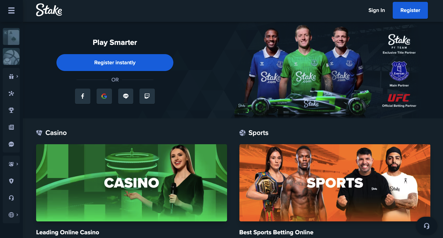 Stake.com Homepage (pre-log in)